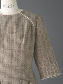 Half sleeve piping tweed one-piece