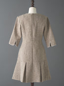 Half sleeve piping tweed one-piece