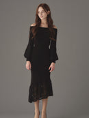 Off-shoulder lady knit one-piece