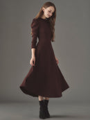 Rib knit puff-sleeve one-piece