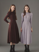 Rib knit puff-sleeve one-piece