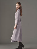 Rib knit puff-sleeve one-piece