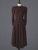 Rib knit puff-sleeve one-piece