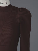 Rib knit puff-sleeve one-piece