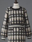 Cotton cloud check knit tops