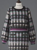 Cotton cloud check knit tops