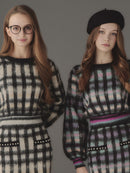 Cotton cloud check knit tops