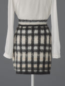 Cotton cloud check knit skirt