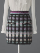 Cotton cloud check knit skirt