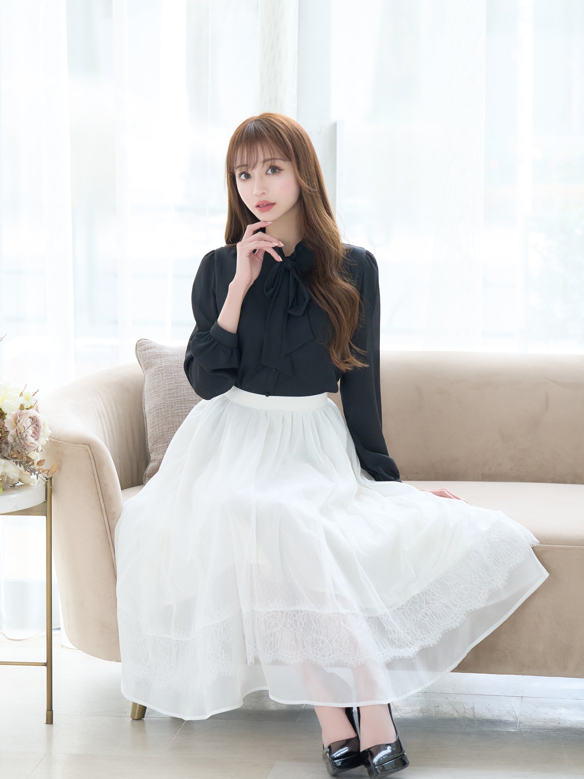 Lace flower flare dot skirt | エミリアウィズ 公式オンライン