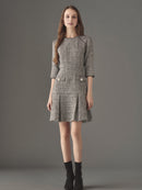 Half sleeve piping tweed one-piece