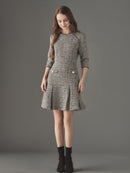 Half sleeve piping tweed one-piece