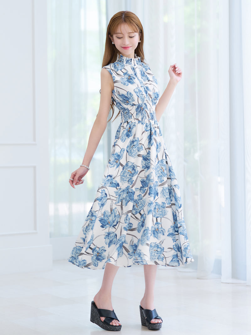 Bloom floral shirring one-piece