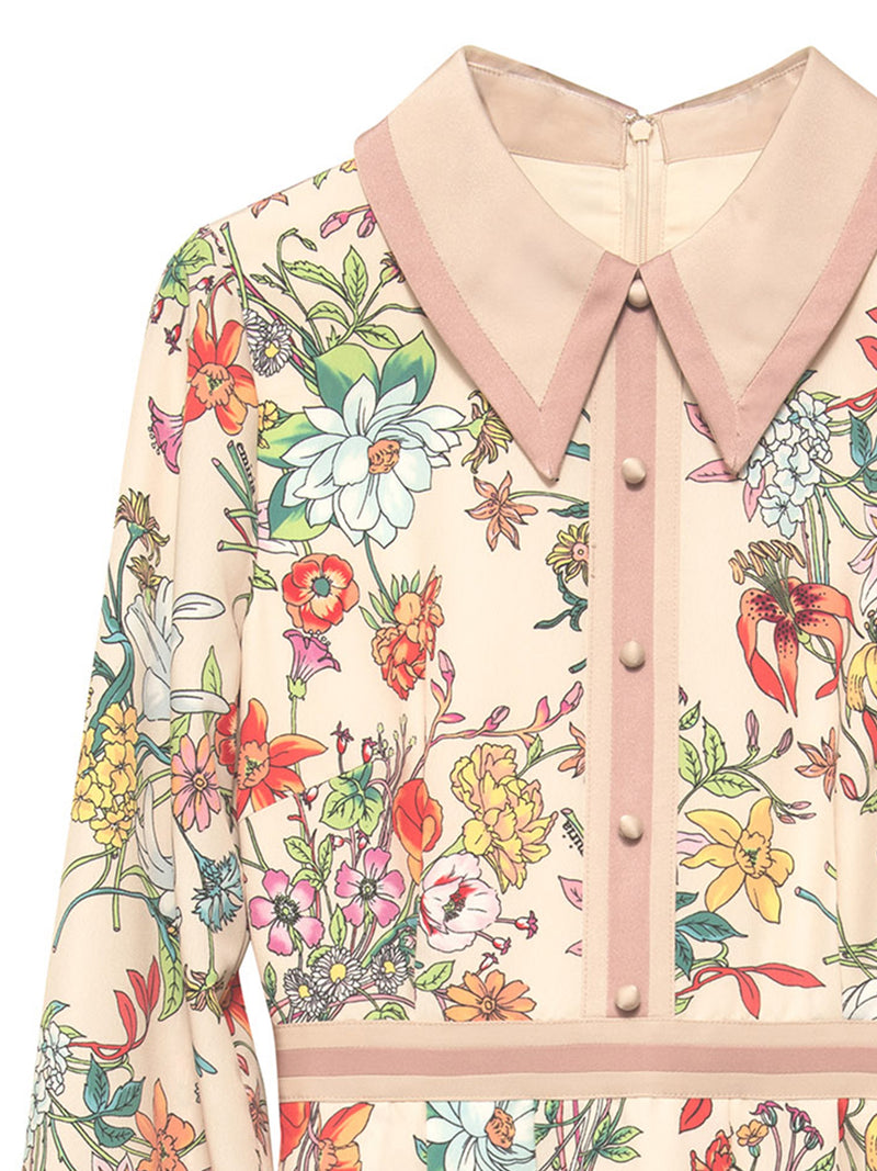 Floral motif shirt one-piece