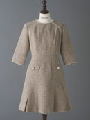 Half sleeve piping tweed one-piece