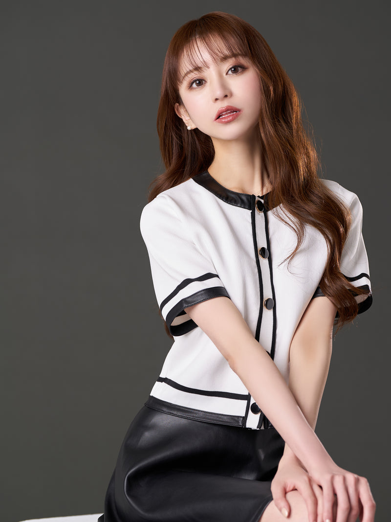 Leather piping court knit tops