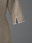 Half sleeve piping tweed one-piece