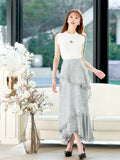Asymmetry tweed fringe skirt