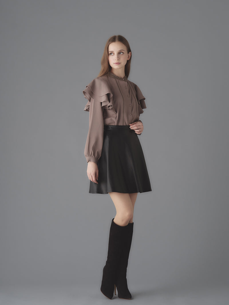 Fake leather flare mini skirt