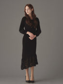 Off-shoulder lady knit one-piece