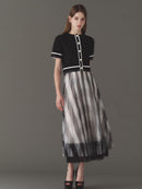 Leather piping court knit tops