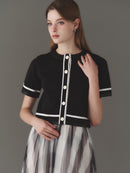 Leather piping court knit tops