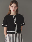 Leather piping court knit tops