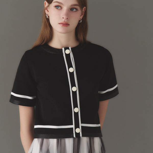 Leather piping court knit tops | エミリアウィズ 公式