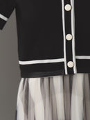 Leather piping court knit tops