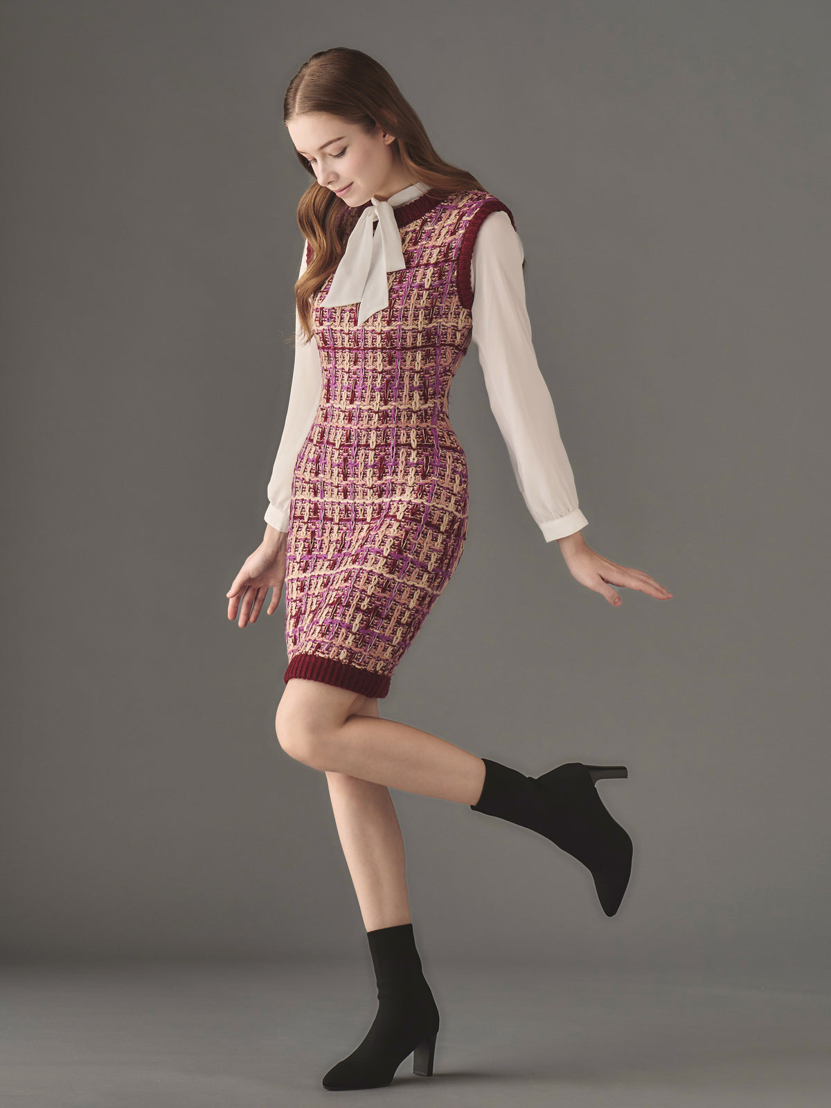 Sleeveless tweed knit one-piece | エミリアウィズ 公式