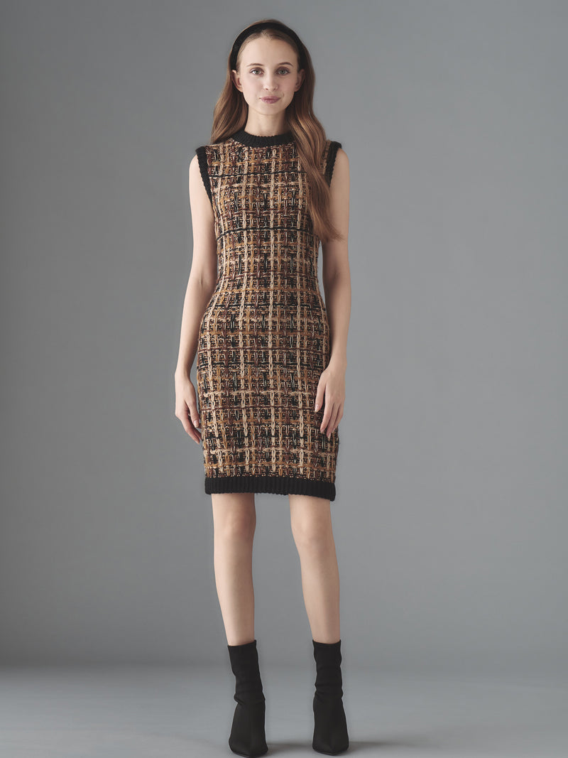 Sleeveless tweed knit one-piece