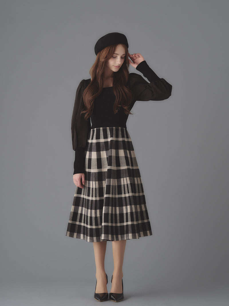 Frele check knit docking one-piece