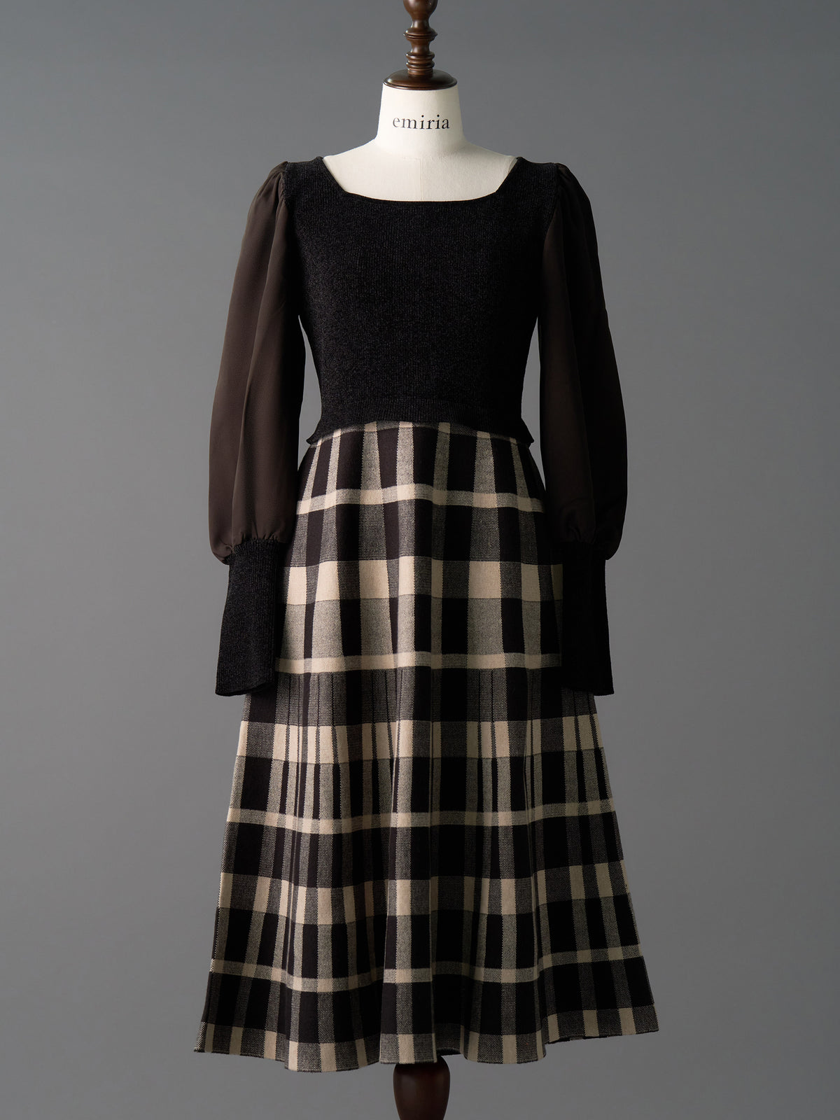Acka docking frill one-piece サイズ2 Frele check knit docking one-piece | エミリアウィズ 公式