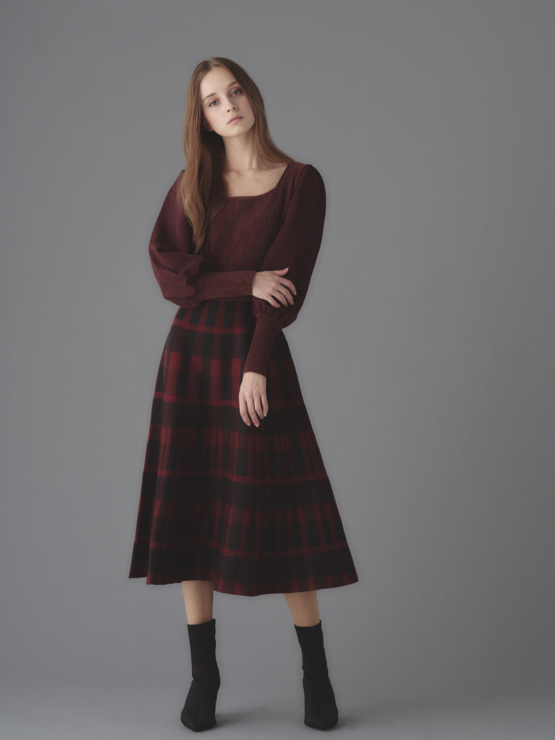 Frele check knit docking one-piece