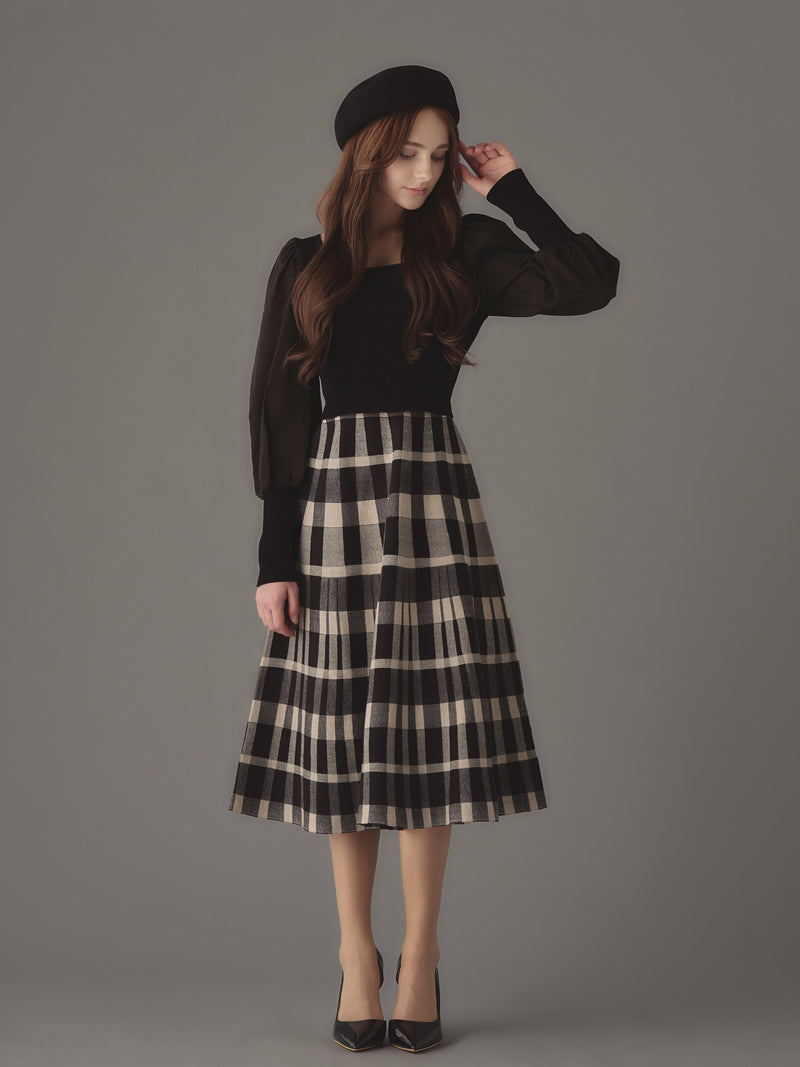 Frele check knit docking one-piece