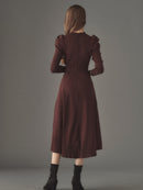 Rib knit puff-sleeve one-piece