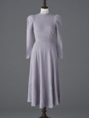 Rib knit puff-sleeve one-piece