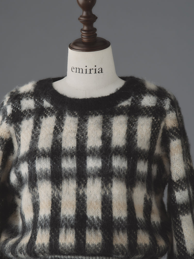 Cotton cloud check knit tops