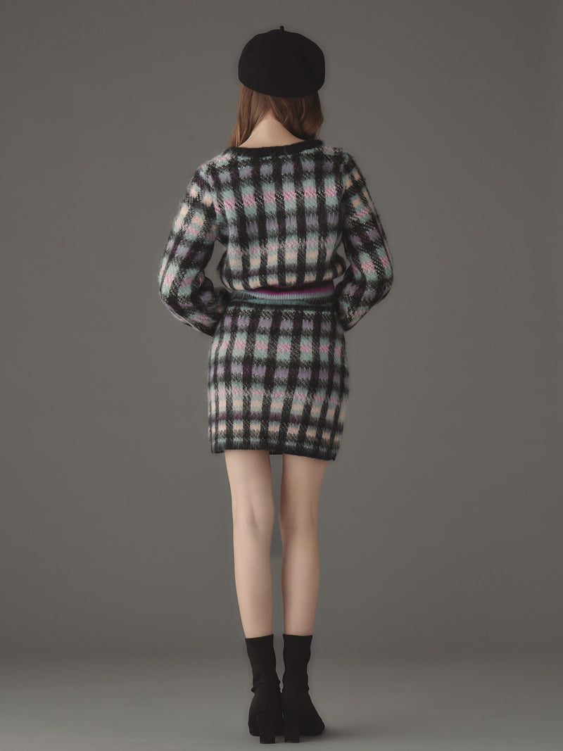 Cotton cloud check knit tops