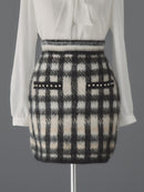Cotton cloud check knit skirt