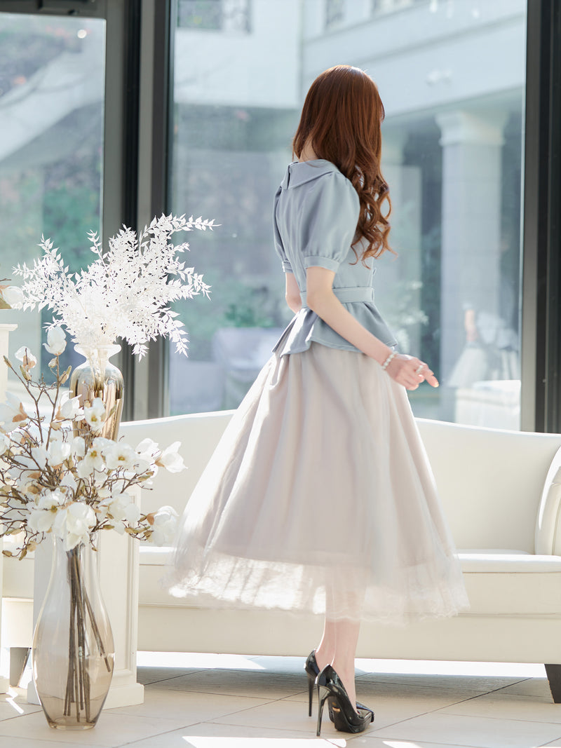 Puff-sleeve tulle one-piece