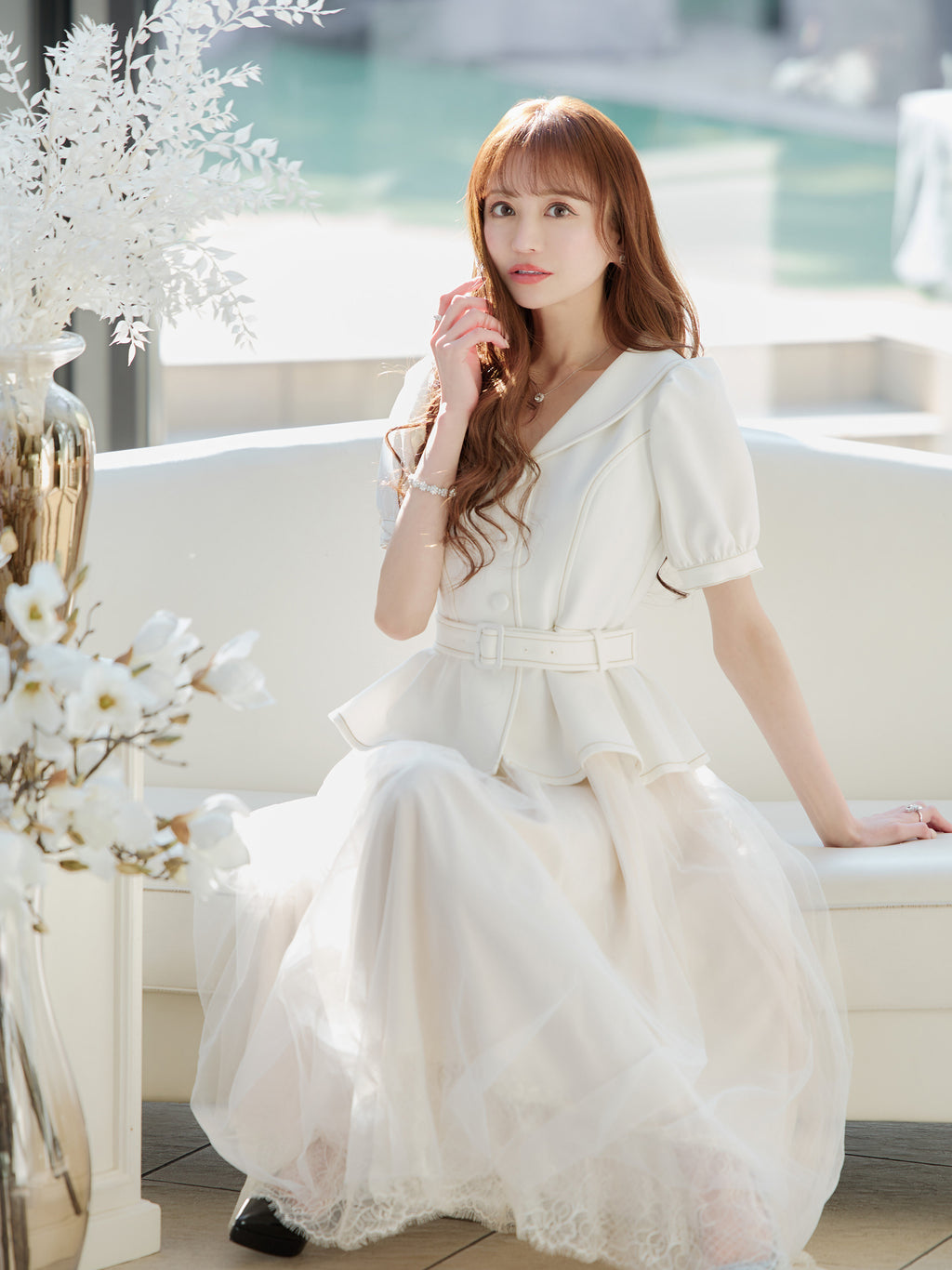 Puff-sleeve tulle one-piece