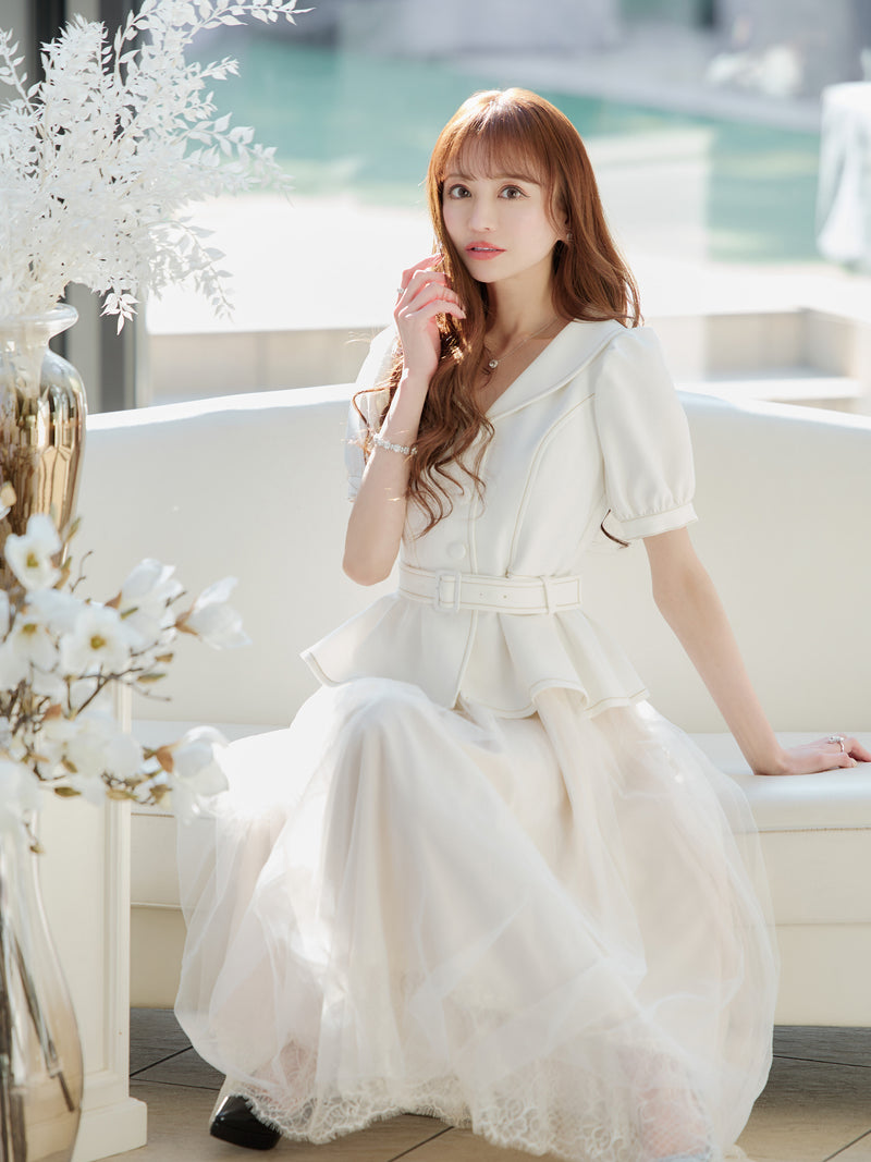 Puff-sleeve tulle one-piece
