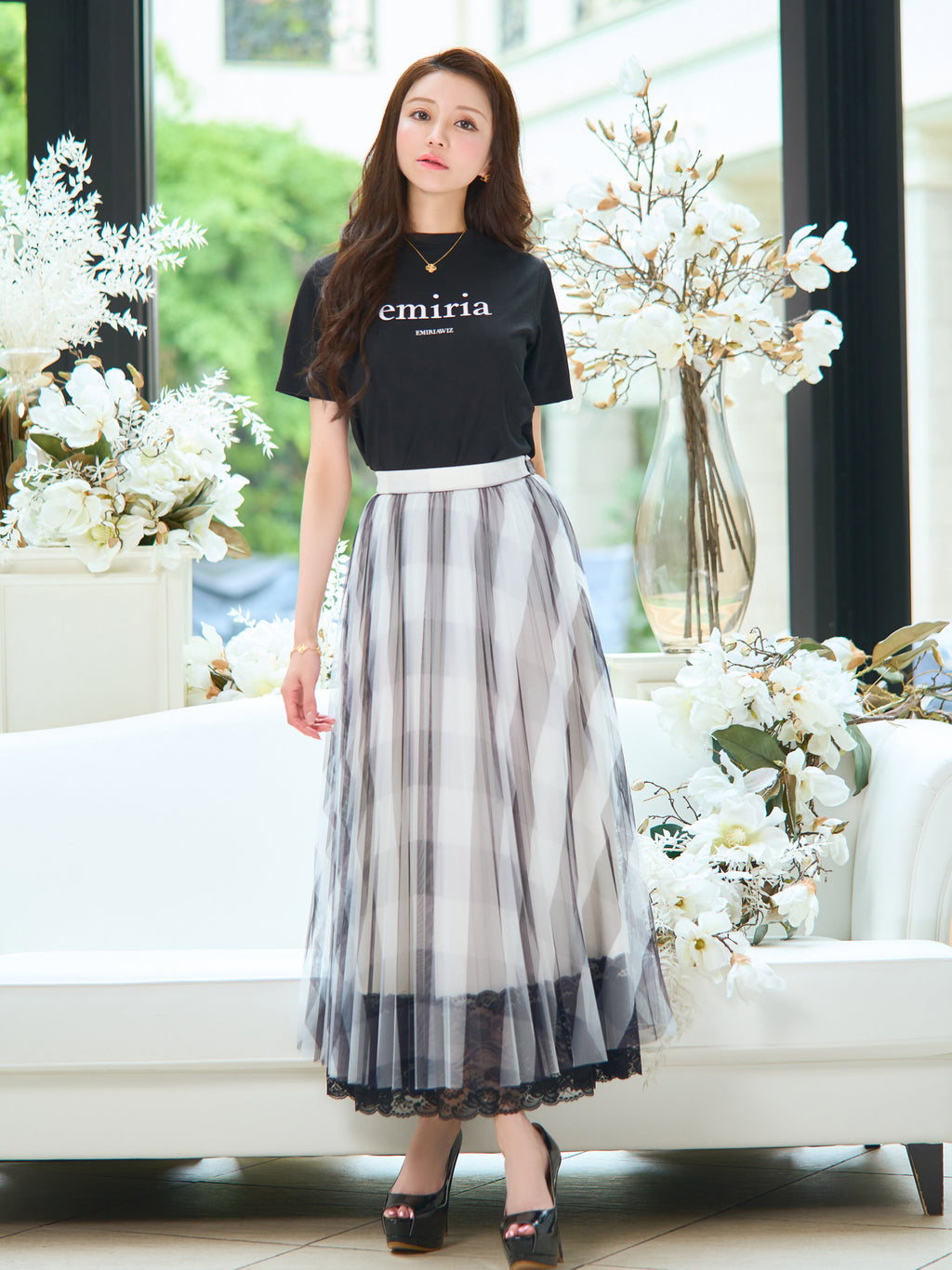 Tulle check skirt | エミリアウィズ 公式オンラインストア