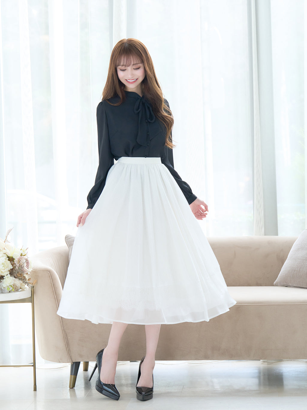 Lace flower flare dot skirt | エミリアウィズ 公式オンラインストア