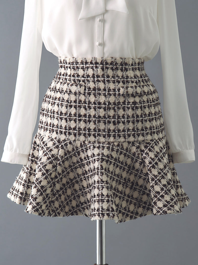 Tweed peplum flare skirt