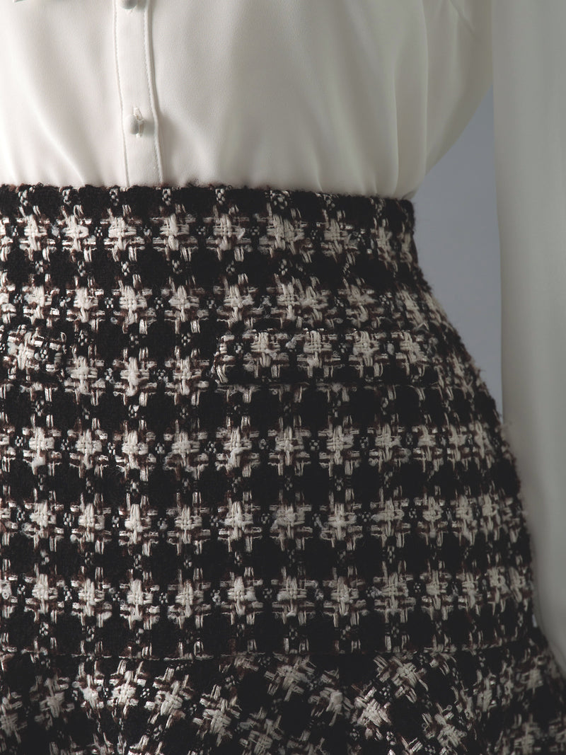 Tweed peplum flare skirt