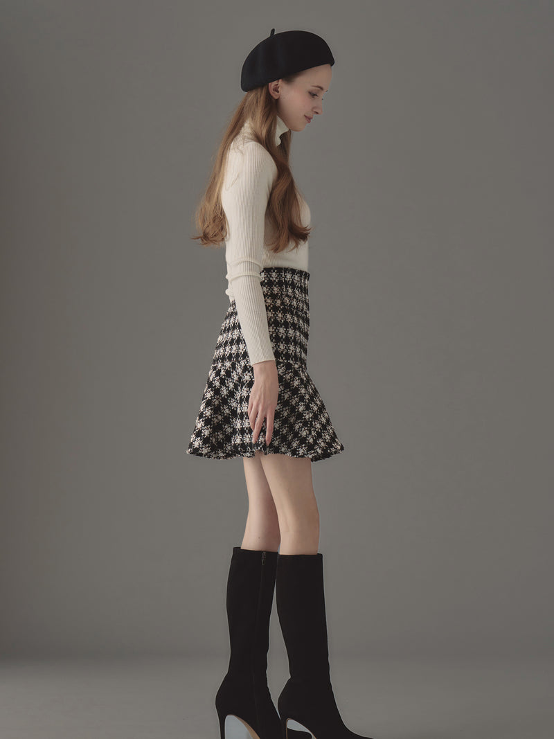 Tweed peplum flare skirt