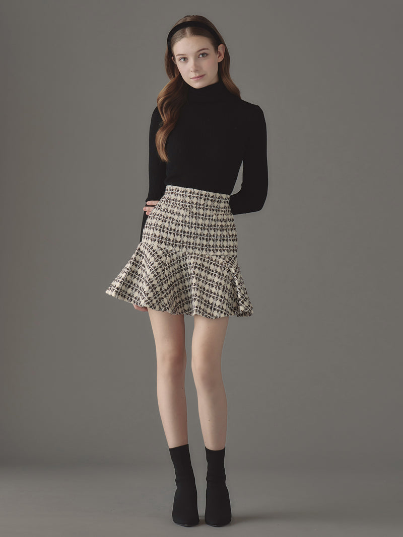 Tweed peplum flare skirt