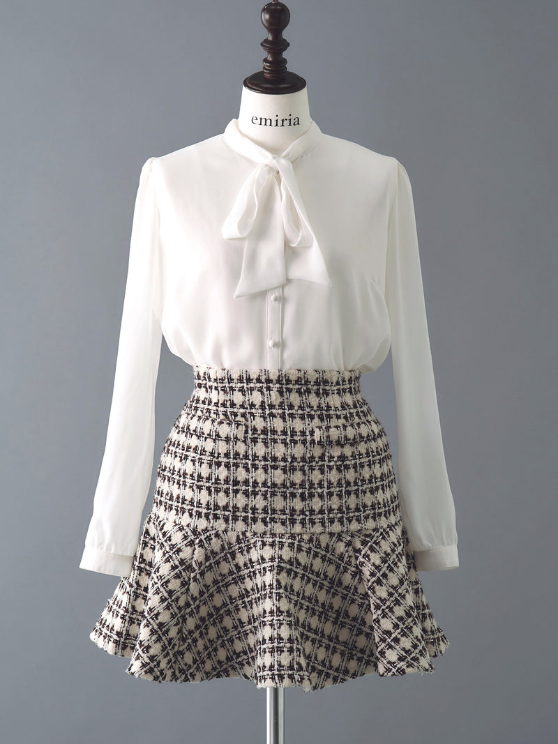 Tweed peplum flare skirt